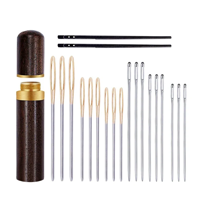 MIUSIE 21pcs/Set Leather Crafts Big Eye Needles Fabric Cross Stitch Knitting Needles Manual For Embroidery Sewing Needles