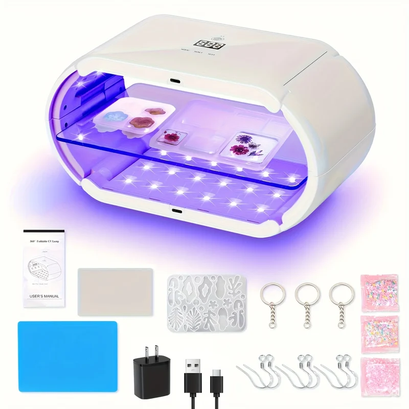 Double Sided UV Lamp for Resin Curing US Plug Foldable Portable Fast Curing UV Resin Lamp for Resin Mold DIY Decorative Jewelry