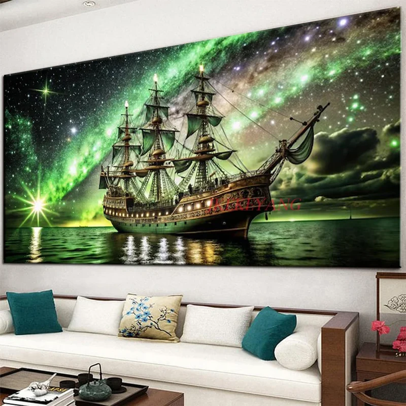 DIY Diamond Painting Cross Stitch Sailing Ocean Starry Sky Full Drills Diamond Mosaic New Collection 2024 Home Decor Gift