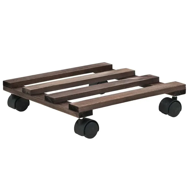 W2B VidaXL Compact Rotatable Brown Cedar Wood Plant Roller for Artificial Plants