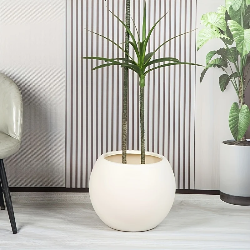 1pc Modern White Spherical Plastic Planter, 8.26in×10.62in - Ideal for Floor-to-Ceiling Artificial Plant Decoration, Stylish Home and Office Decor, Indoor Plant Potted|Minimalist Planter|Smooth Plastic Finish, Artificial Pla
