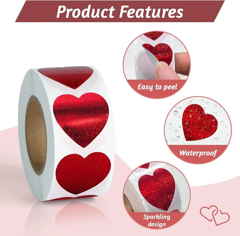 Red Heart Shape Sticker Valentine's Day Paper Packaging Labels Candy Bag Gift Box Packing Bag Birthday Party Wedding Supplies