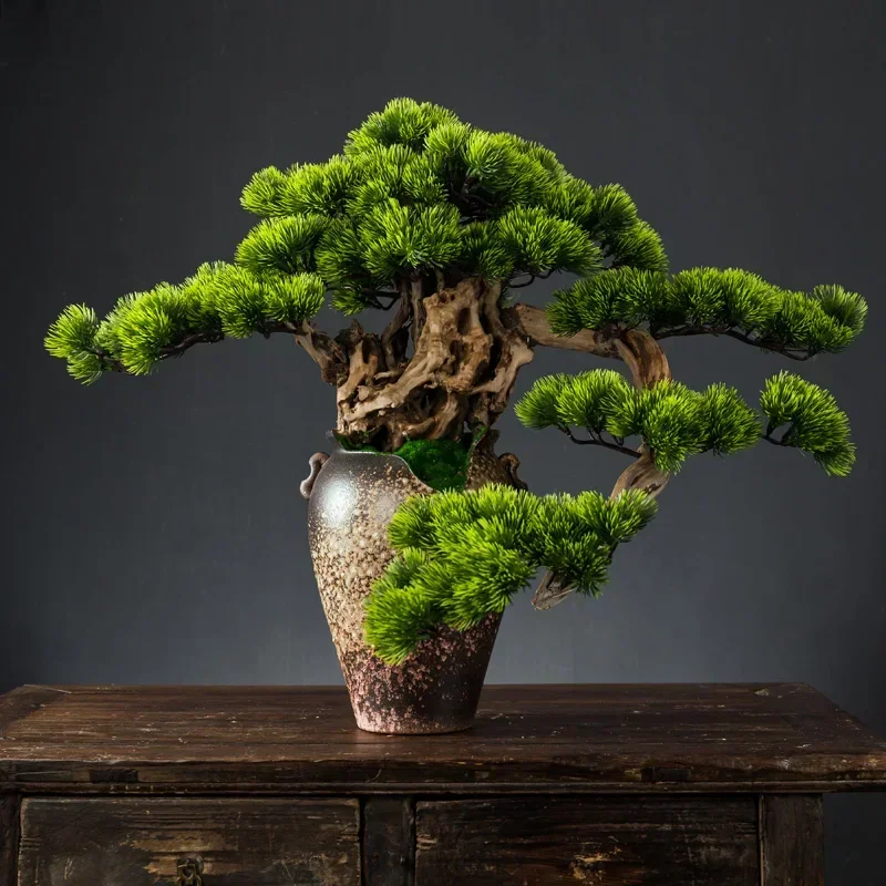 Simulation plant bonsai welcome pine ornament desktop zen retro bottle fake tree potted hotel new Chinese decoration