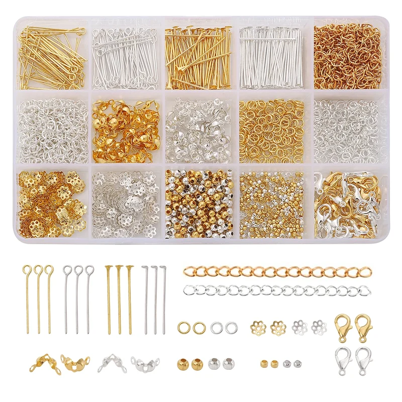 Jewelry Making Kit for Beading DIY Craft Supplies - Open Jump Ring Earrings Hook Lobster Clasp Bracelet Making Tool All 1260pcs