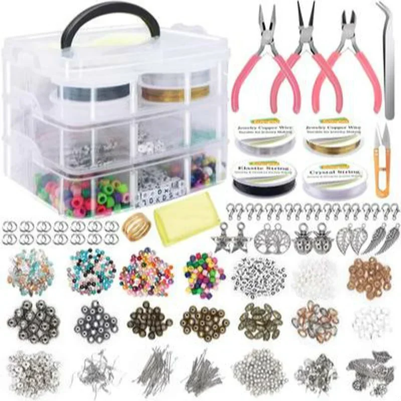 1Set Jewelry Making Supplies Kit Jewelry Making Tools Kit Includes Beads Wire for Bracelet Pearl Beads Spacer Jewelry Plier