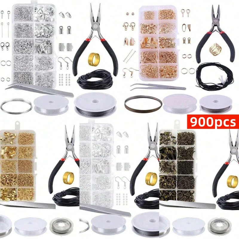 900pcs 5 colors Jewelry Making Starter Kit Earrings Necklace Findings DIY Beads Plier Tools Set Jewelry Repair Tool Set Jewelry