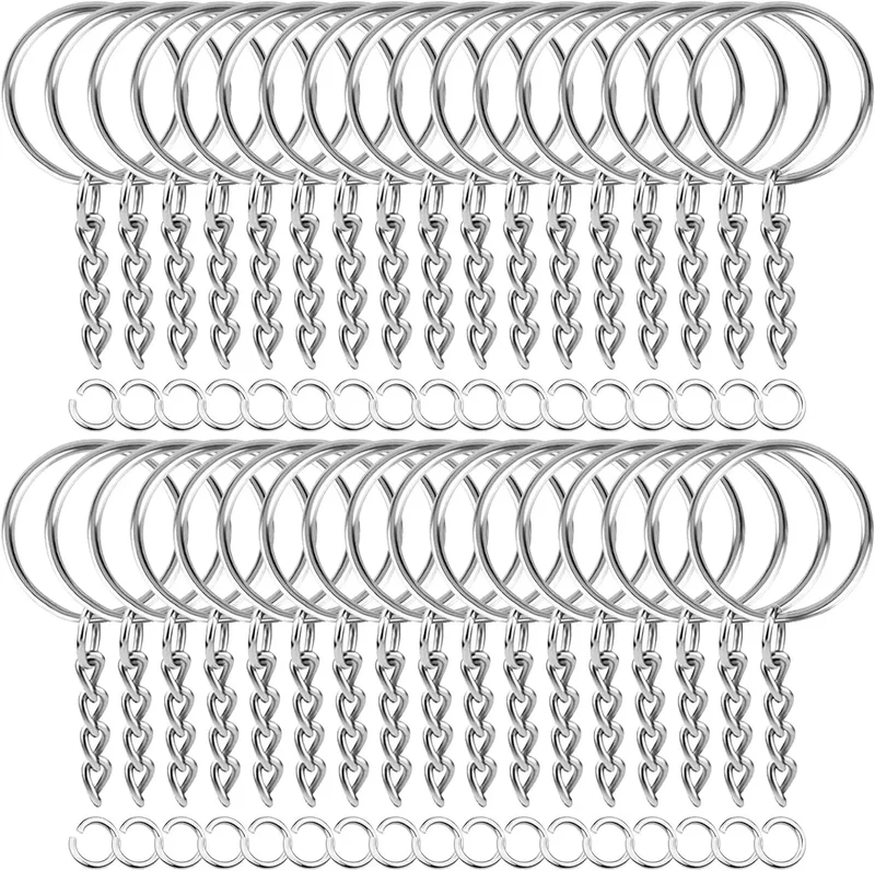 100 Pieces Set Split Key Rings with Chain and Jump Rings Bulk Kit Accessories for Keychains Lanyards Charms Jewelry DIY Crafts
