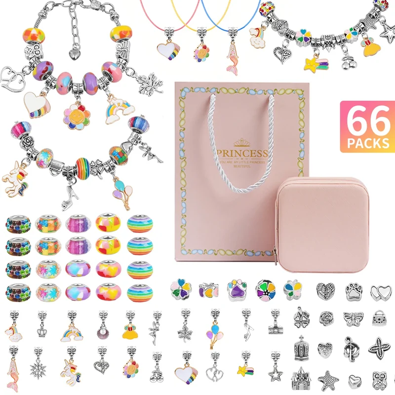 Charm Bracelet Making Kit for Girls,Gift Box 66 Pcs of Jewelry Making Kit for 6-12 Girls Birthday Christmas Gift