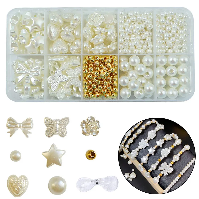 DIY Jewelry Making Material Kit Set for Bracelets Necklaces keychain Cute Bowknot Pearl Butterfly Rose Spaced Round Loose Beads