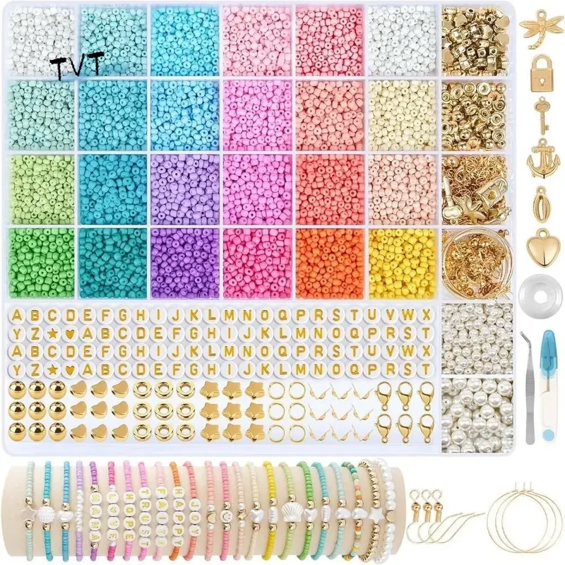 28+2Grid Jewelry Making DIY Bracelet Phone Strap Kit Necklaces Ornament Kids Jewellery Set with Letter Bead Handmade
