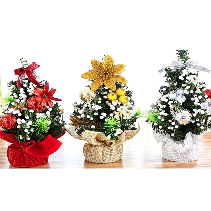 3pcs Mini Christmas Trees - Artificial Christmas Tree Bottle Brush Trees Christmas, for Christmas Decor Christmas Party Home Table Craft Decorations(red,Golden,Silvery)
