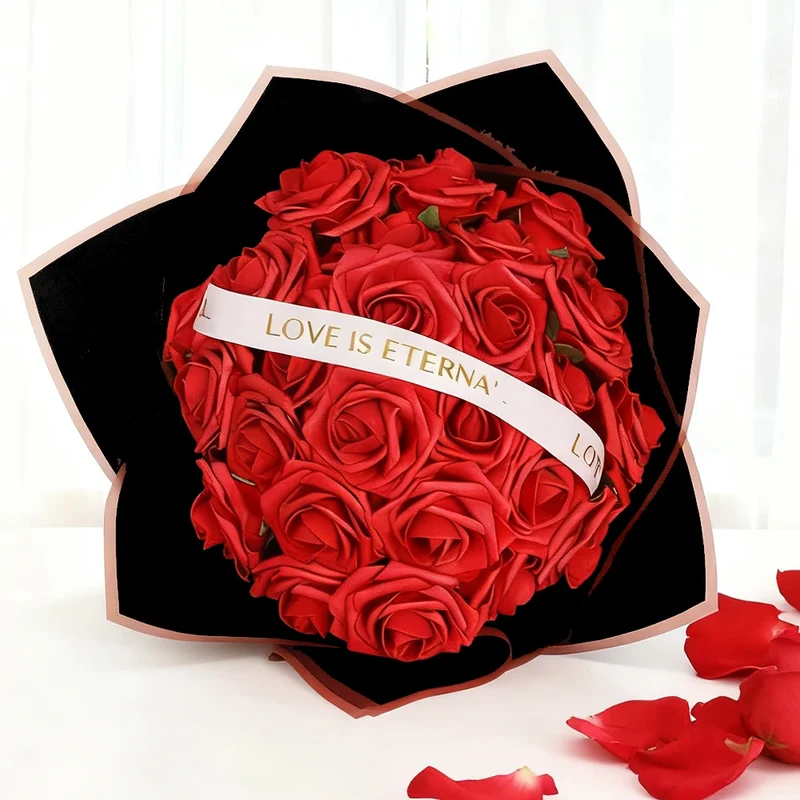 Red Rose Artificial Flowers DIY Bouquets 25PCS Set PE Roses Fake Flower for Wedding Party Centerpieces Decor Valentines Gifts